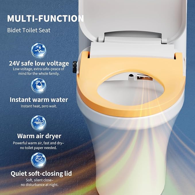 Electric Bidet Seat Elongated,Heated Seat,Luxury Wash,Smart LED | Premium Aerated Wash,Instant Warm,Self Cleaning Nozzle,6000RPM Dryer,Remote Control, Soft Close,Original Manufacturer Quality
