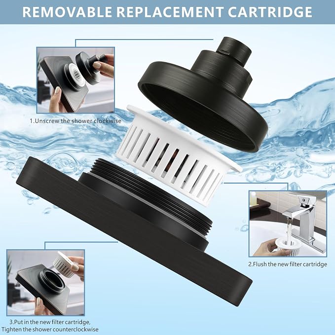 High Pressure Rain Shower Head with Filtered - 6" Square Showerhead Filter for Remove Chlorine and Harmful Substances, Improve Hair and Skin Problems, Oil Rubbed Bronze