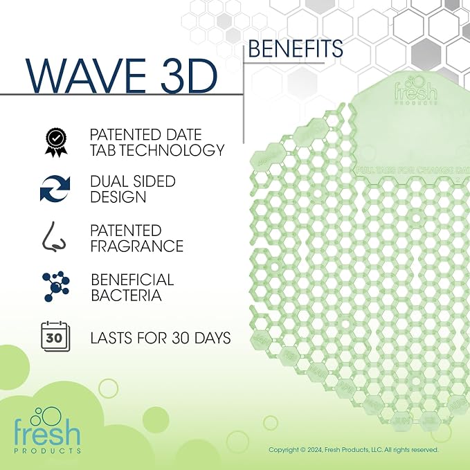 Fresh Products Wave 3D Urinal Screen Deodorizer, Herbal Mint, 10 packs | Anti-Splash Shield For Men Bathroom, 30-Day Odor Control With Beneficial Bacteria, Easy Double-Sided Install, Made In USA