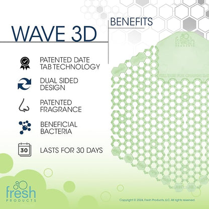 Fresh Products Wave 3D Urinal Screen Deodorizer, Herbal Mint, 10 packs | Anti-Splash Shield For Men Bathroom, 30-Day Odor Control With Beneficial Bacteria, Easy Double-Sided Install, Made In USA