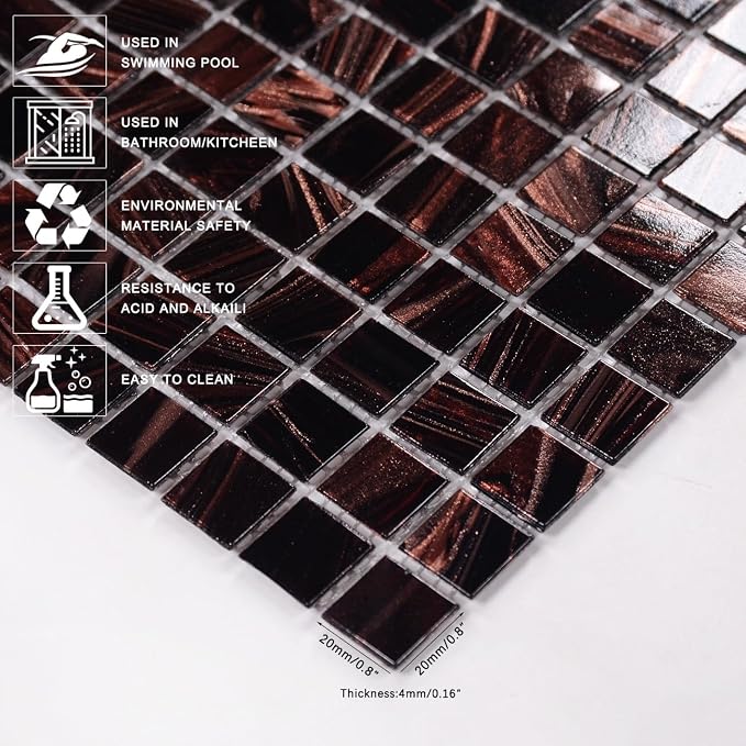 11.5 sq.ft Pruple Glass Mosaic Tile for Bathroom, Pool, Kitchen Backsplash | Waterproof Wall & Floor Tile. Heat & frost resistant outdoors. Mesh-mounted easy install. Use any grout. Easy clean. 10pcs.