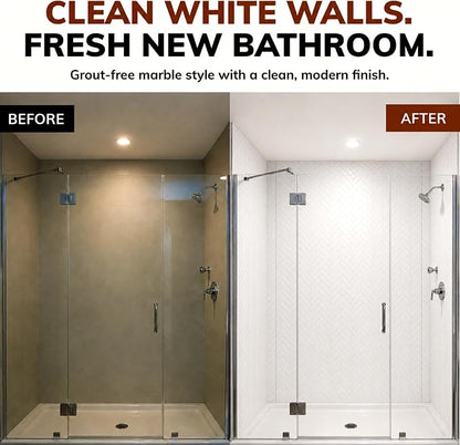 From Plain To Beautiful In Hours 133-HERR-KIT Herringbone Tile Tub and Shower Wall Panels Surround, Gloss White, 96 Square Feet