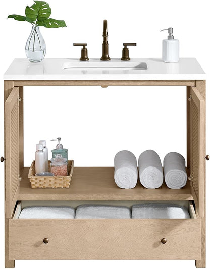Alaterre Furniture Lucca Bathroom Vanity - Freestanding Cabinet Without Sink - 36 Inch Wood Bathroom Vanity with Large Drawer and Soft-Close Doors - Under Sink Cabinet Only (Natural)