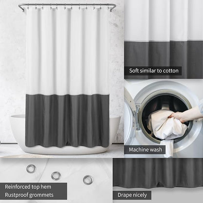 ALYVIA SPRING Waterproof Fabric Shower Curtain Liner White/Dark Gray, 72x72 | 3 Magnets, Soft Cloth & Hotel Quality, Machine Washable, Light-Weight, Standard Size