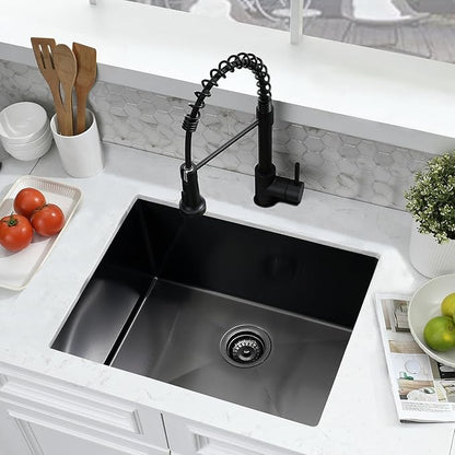 Undermount Laundry Utility Sink with Faucet, 23"x18"x12" Black Stainless Steel Laundry Sink Undermount Utility Sink Laundry Room Sink 16 Gauge Single Bowl Deep Laundry Sinks