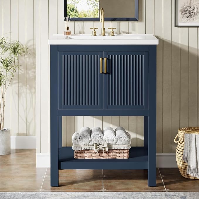 Tribesigns 48" Modern Bathroom Vanity with Sink, Freestanding Bathroom Vanities Cabinet Combo, Bathroom Sink Cabinet with 2 Doors and 1 Drawer, Solid Wooden Frame, Navy Blue