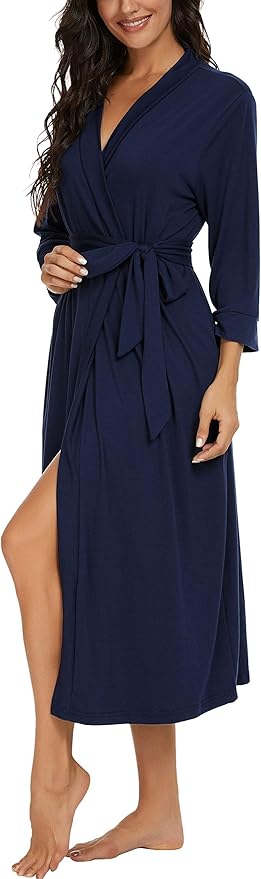 VINTATRE Women Kimono Robes Long Knit Bathrobe Lightweight Soft Knit Sleepwear V-neck Casual Ladies Loungewear