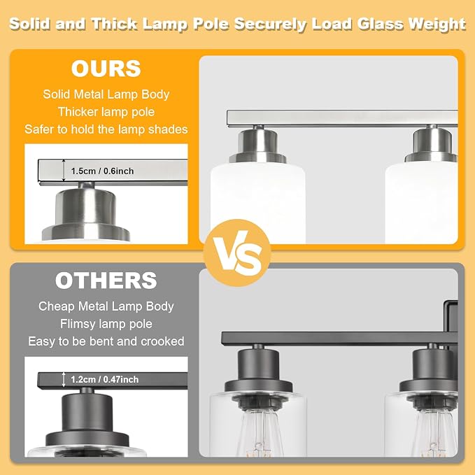 Unicozin 5-Light Bathroom Light Fixtures, Modern Brushed Nickel Vanity Light Over Mirror, Wall Sconces with Milky White Glass Shades for Living Room Bedroom Hallway E26 Base