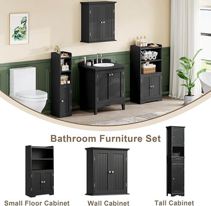 ChooChoo Small Bathroom Storage Cabinet, Narrow Toilet Paper Cabinet with 2 Door and Shelves, Freestanding Bathroom Floor Cabinet and Organizers for Small Spaces, 7.8" D * 15.7" W * 30.7" H, Black