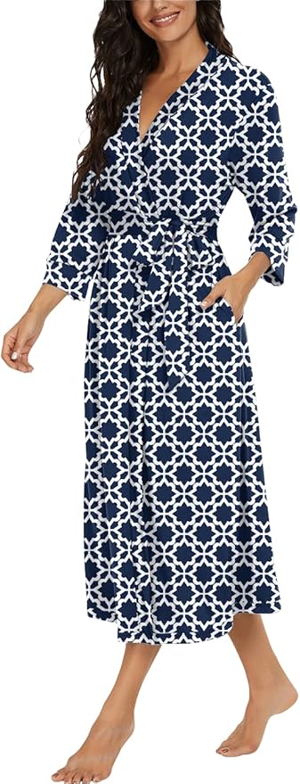 VINTATRE Women Kimono Robes Long Knit Bathrobe Lightweight Soft Knit Sleepwear V-neck Casual Ladies Loungewear