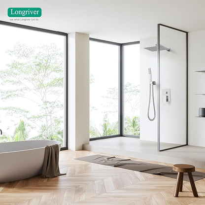 Longriver S200 Shower Faucet Set, Shower System Bathroom High Pressure 10 Inches Rainfall Shower Head with Handheld Spray, Wall Mounted Shower Fixtures with Shower Valve and Trim Kit, Polished Chrome