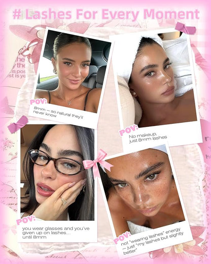 Natural Lash Clusters Only 8mm Cluster Eyelash Extensions Short Lashes Cluster Wispy Eyelash Clusters Velure Lash Extensions with Soft Clear Band Pestañas Postizas Naturales Glasses Friendly