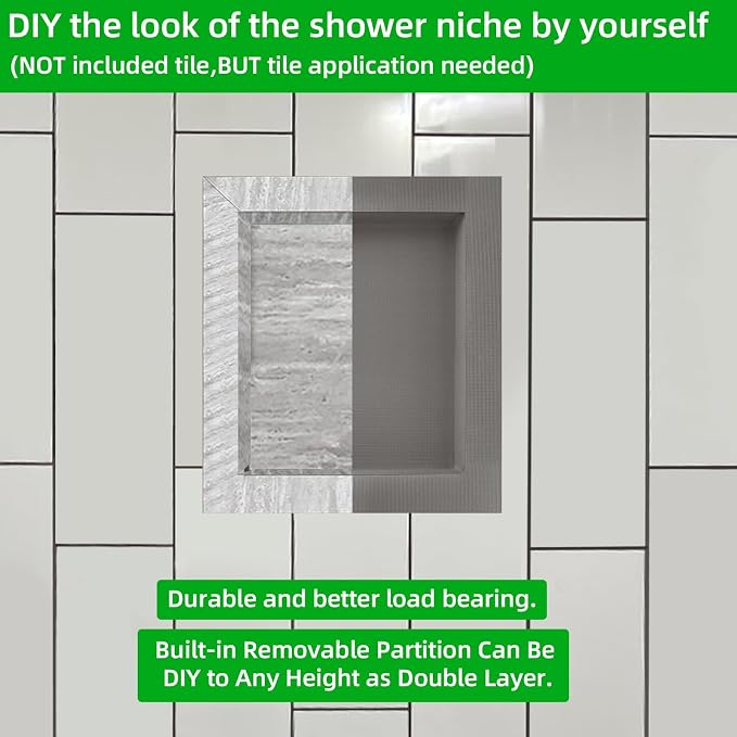 Shower Niche Tile Ready12 x14, Embedded Size 13"x15",Depth 4" | Single Recessed Shower Shelf Niche for Shower Wall,Waterproof Ready to Tile Niche Box for Bathroom Renovation/Showers Storage