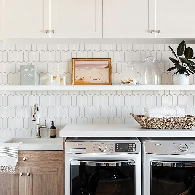 Vamos Tile Thicker Peel and Stick Backsplash Tile, White,10-Sheet | Self Adhesive Vinyl Wall Tiles with Gray Grout, Stick on Backsplash for Kitchen, Bathroom,RV,Laundry,11.1''x12''