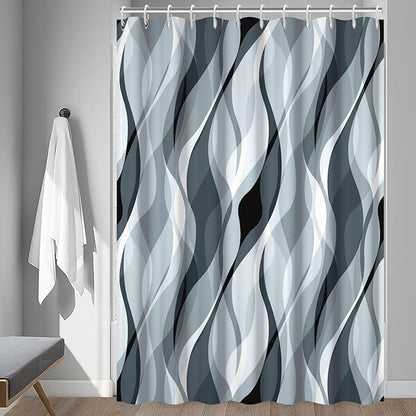 Blue Shower Curtain, Modern Abstract Blue and Grey Striped Shower Curtain Set for Bathroom Waterproof Polyester Shower Curtain with Hooks, 72x78 Inch