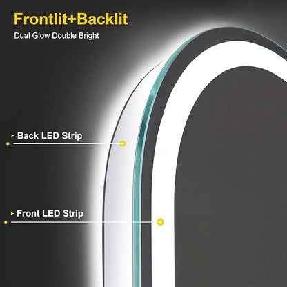 Arched LED Bathroom Mirror with Lights, 20" x 28" Lighted Vanity Mirror | Anti-Fog, Dimmable 3 Colors, Backlit + Frontlit, HD Shatterproof Tempered Glass, Memory Function