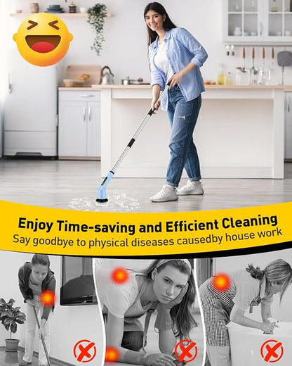 Electric Spin Scrubber for Bathroom, Shower Scrubber with Long Handle | Shower Cleaner Brushes, IPX7 Waterproof & 2 Speed, 8 Brush Heads, 90min Runtime, Bathroom Cleaning Supplies for Toilet Tub