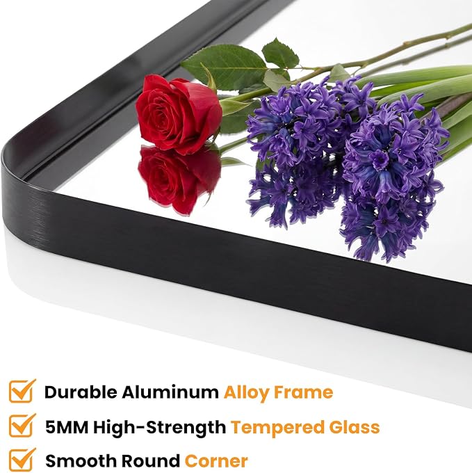 30"x 40" Black Bathroom Mirror for Sink, Rectangle Vanity Mirror | for Wall, Over Sink, Farmhouse, Restroom, Anti-Rust, Modern Decorative, Horizontal or Vertical Hanging