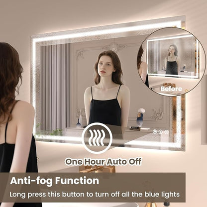 Snowdool 40 x 36 in LED Bathroom Mirror, Front and Backlit, Anti-Fog | Front and Backlit, 3 Color Temperatures, Anti-Fog, Tempered Glass