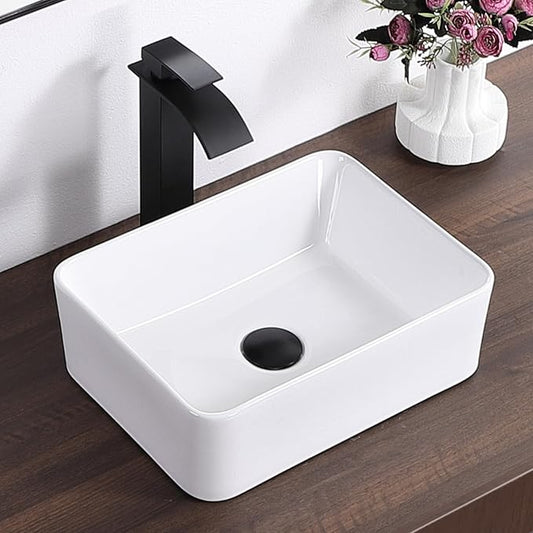 White Vessel Sink Rectangle 16"x12" Bathroom Sink Rectangular Modern Above Counter 16 Inch Small Bathroom Sinks White Porcelain Ceramic Vessel Vanity Sinks Art Basin