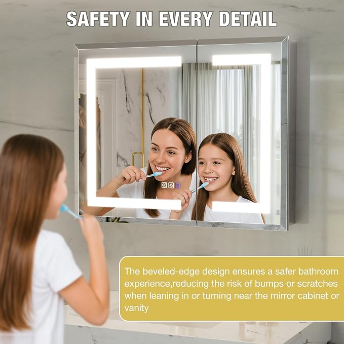 30x24 Lighted Medicine Cabinet with Mirror Defogger - Dimmable Touch Sensor, Adjustable Color Temperature, Shatterproof Tempered Glass, Quick-Release Hinges, Adjustable Shelves,UL Certified