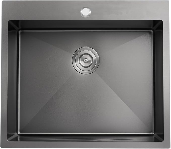 25 Inch Drop in Kitchen Sink Black 18 Gauge Stainless Steel | Single Bowl Single Hole Topmount Sink, 25"x22"x8.5" Large Basin for Family Kitchen, Bar and Prep Area