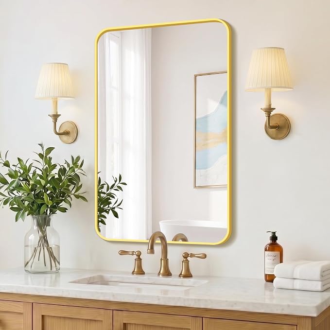 FICTOR Bathroom Mirror for Over Sink, 20"x30" Vanity Mirror for Wall, Gold | Shatterproof Tempered Glass, Anti-Rust Frame, Vertical/Horizontal Mounting, Wall Mirror for Bedroom, Living Room, Entryway