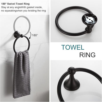 BGL Bathroom Accessory Set, Matte Black Adjustable Expandable Towel Bar 4-Piece Bathroom Hardware Set Wall Mounted Robe Hook Toilet Paper Holder Towel Ring Towel Bar