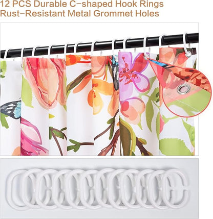 Watercolor Shower Curtain Hummingbird Floral for Bathroom 72 x 72 | Flowers Bird Shower Curtain with Hooks Waterproof Polyester Fabric Machine Washable Farmhouse Decor Bath Curtain