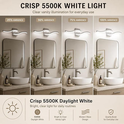 Brushed Nickel Curved Bathroom Vanity Light Fixture Over Mirror, 23.62 inch Modern LED Wall Lamp 5500K Bathroom Light Fixture Vanity Lighting Wall Sconces,2 Packs
