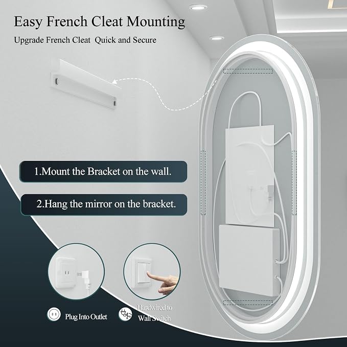 OKPAL 40x20 Oval Lighted Bathroom Mirror, LED Bathroom Mirror with Lights, Lighted Vanity Bathroom Mirror, Anti-Fog, Shatter-Proof, Dimmable, Memory, 3 Colors (Front Lights + Backlit)