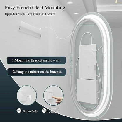OKPAL 24x36 Oval Lighted Bathroom Mirror, LED Bathroom Mirror with Lights, Oval LED Mirror for Bathroom, Anti-Fog, Shatter-Proof, Dimmable, Memory, 3 Colors (Front Lights + Backlit)