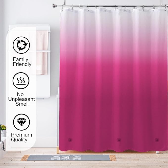 Red Shower Curtain Liner, 4G PEVA Shower Liner, Plastic Peva Waterproof Shower Curtains, 72x72 inch with Grommet Holes 3 Magnetic Weights