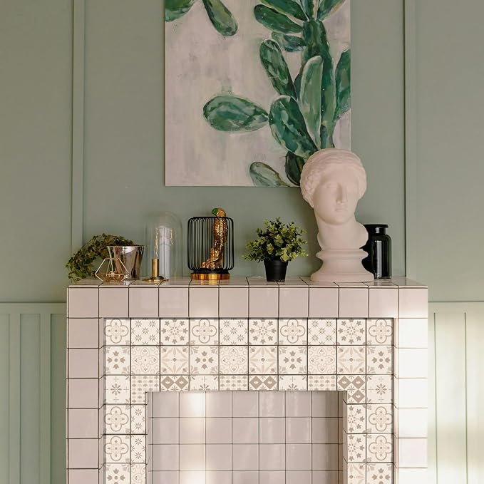 CHGCRAFT 36PCS Pastel Floral Tile Stickers Geometric Peel and Stick Wall Stickers Waterproof Self Adhesive Stick on Tile Decals for Kitchen Bathroom Wall Art Decor, 4x4 Inches
