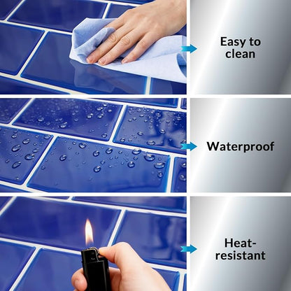 Joysticky 10-Sheet Peel and Stick Backsplash, 12" * 12" Laser Crystal Texture Stick on Tiles Backsplash for Kitchen & Bathroom，Thicker Design Peel and Stick Wall Tiles (Blue)
