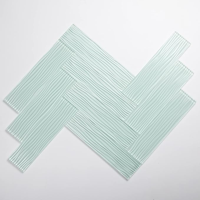 Light Green Water Wave Glass Subway Tile, 3 x 12 Inch, 4 Sq Ft, Backsplash for Bathroom Kitchen Wall, 16-Pack