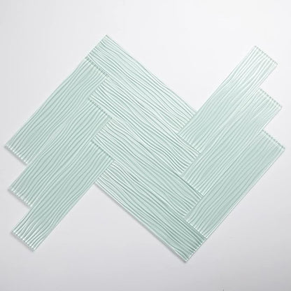 Light Green Water Wave Glass Subway Tile, 3 x 12 Inch, 4 Sq Ft, Backsplash for Bathroom Kitchen Wall, 16-Pack