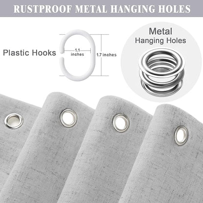 Linen Shower Curtain Grey, Fabric Boho Farmhouse Shower Curtains for Bathroom Cotton Natural Cloth Liner Set 72" W x 72" L