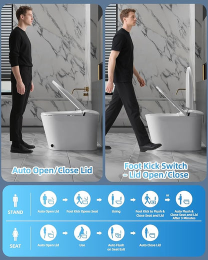 Smart Toilet with Bidet Built In, One Piece Elongated Japanese Toilet with Tank, Heated Seat Warm Water, LED Fahrenheit Display, Foot Kick Control, Self Cleaning Nozzle, Intelligent Dual Flush System