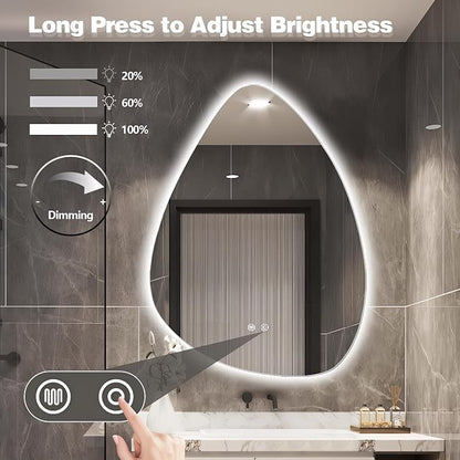 Niccy Irregular LED Bathroom Mirror, Frameless Backlit Wall Mirror, 20"x28" | Asymmetrica Lighted Mirror for Bedroom Living Room, Modern Smart-Mirror with 3 Color Lighting, Anti-Fog, Memory Function