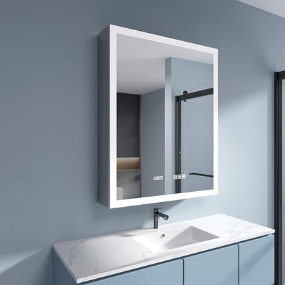 LED Medicine Cabinet 24x30 Anti-Fog Mirror Dimmable Recessed Mount | 3 Color Dimmable LED. Time Temp Display. Anti-Fog IP44. 2 Outlets+2 USB. Plug-in/Hardwired. Recessed/Wall Mount. Left Hinge