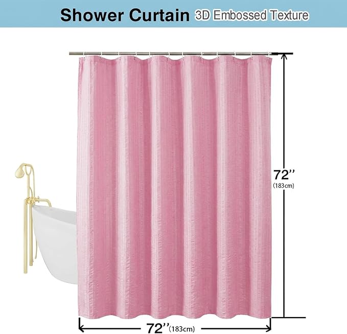 Aiyufeng Moga Bright Pink Fabric Shower Curtains for Bathroom - Hotel Spa Polyester Cloth Bath Curtain with 12 Holes, 72x72, Machine Washable, Bright Pink