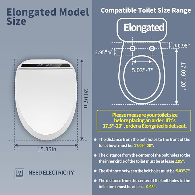 CCV Elongated Bidet Toilet Seat, Smart Heated Toilet Seat, Electric Bidet with Warm Water & Dryer, Feminine Wash, Self-Clean Stainless Steel Nozzle, Adjustable Water Pressure, Night Light