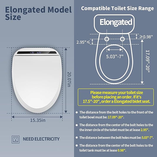 CCV Elongated Bidet Toilet Seat, Smart Heated Toilet Seat, Electric Bidet with Warm Water & Dryer, Feminine Wash, Self-Clean Stainless Steel Nozzle, Adjustable Water Pressure, Night Light
