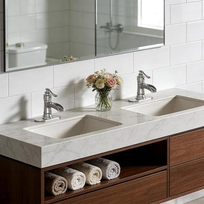 Waterfall Bathroom Faucet Bathroom Sink Faucet Farmhouse Single Handle 1 Hole with Pop Up Drain Assembly Vanity Water Supply Hose, Brushed Nickel