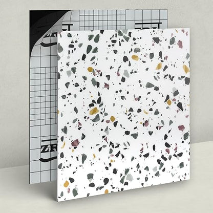 40-Pack 40 Sq.Ft Peel and Stick Floor Tiles Vinyl Matte Pattern Flooring, 12” x 12” Self Adhesive Vinyl Flooring DIY for Kitchen, Bathroom, Laundry, White Terrazzo Marble