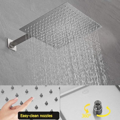 Brushed Nickel Shower System 12 Inch Bathroom Luxury Rain Mixer Shower Combo Set Wall Mounted Rainfall Shower Head and Handheld System Shower Faucet Set Rough-in Valve Body and Trim Kit