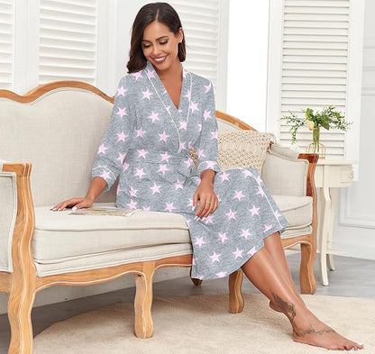 PrinStory Womens Robe Long Knit Bathrobe Lightweight Soft Robes Ladies Bath Robe