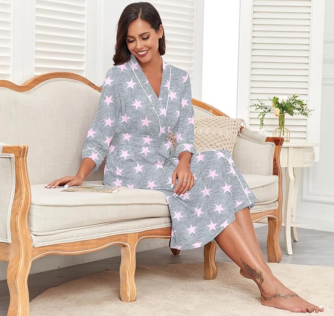 PrinStory Womens Robe Long Knit Bathrobe Lightweight Soft Robes Ladies Bath Robe