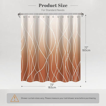 Striped Shower Curtain for Bathroom, Burnt-Orange, 72" W x 72" L | with Hooks, Modern Hotel Style, Water Repellent, Washable, Weighted Hem
